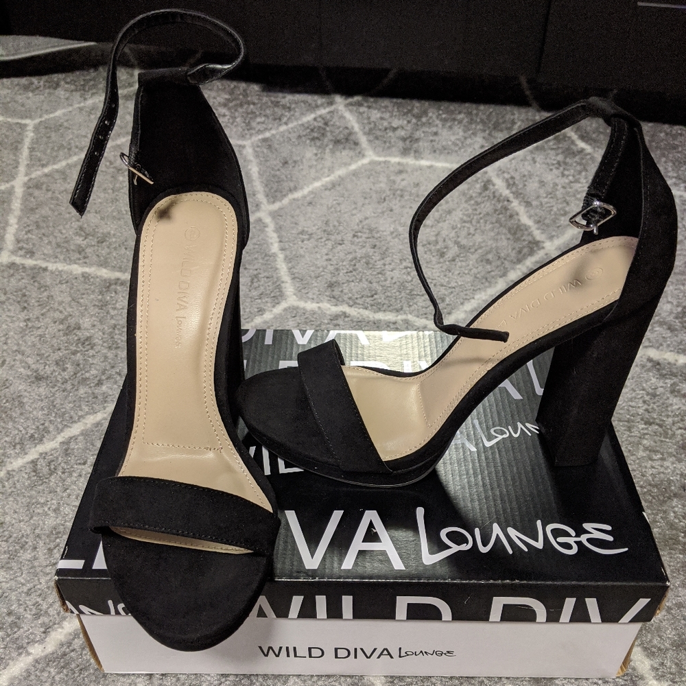 Chunky Platform Heels, Black Suede 🆕